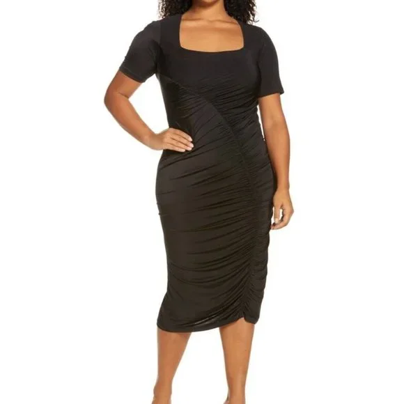 WAYF Rigby Ruched Midi Dress in Black - Picture 10 of 11